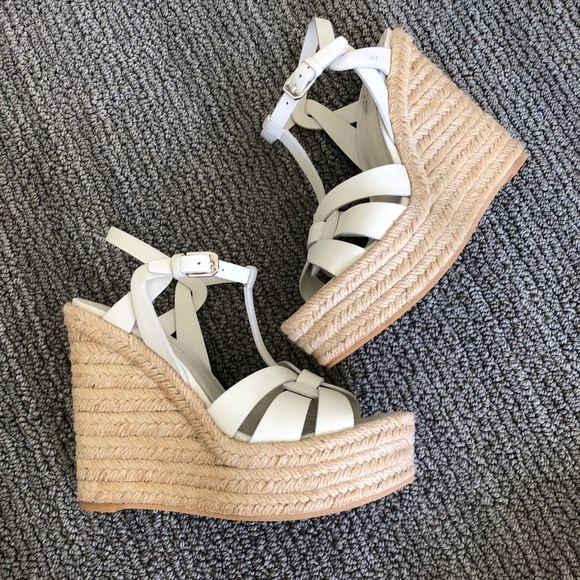 Shoes | Saint Laurent White Wedges | Poshmark